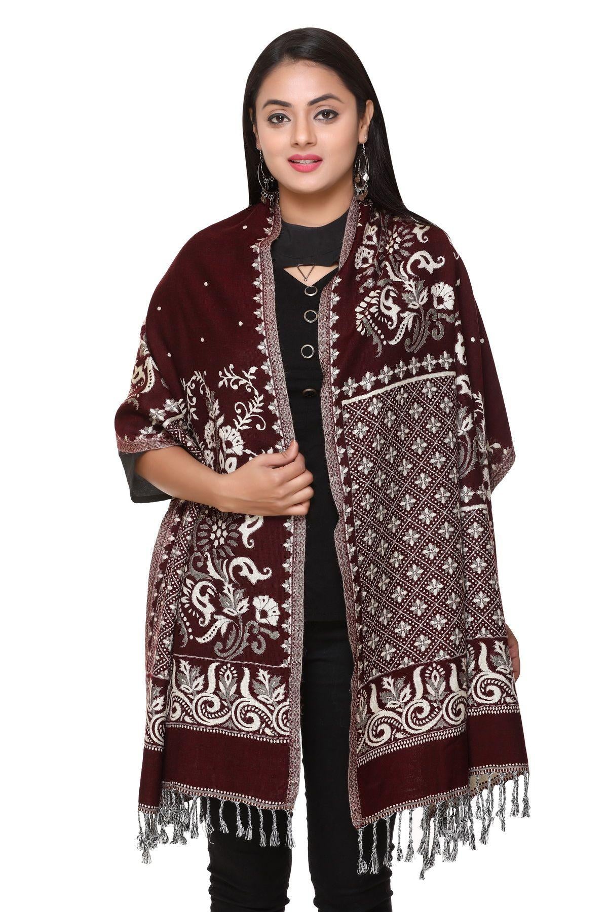 Women's Woolen Floral Pattern Winter Stole