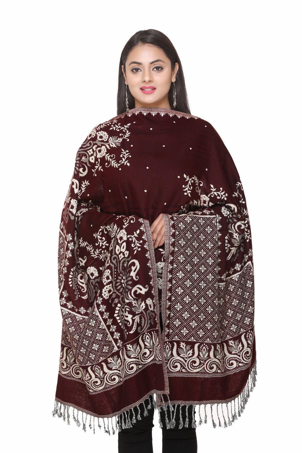 Women's Woolen Floral Pattern Winter Stole