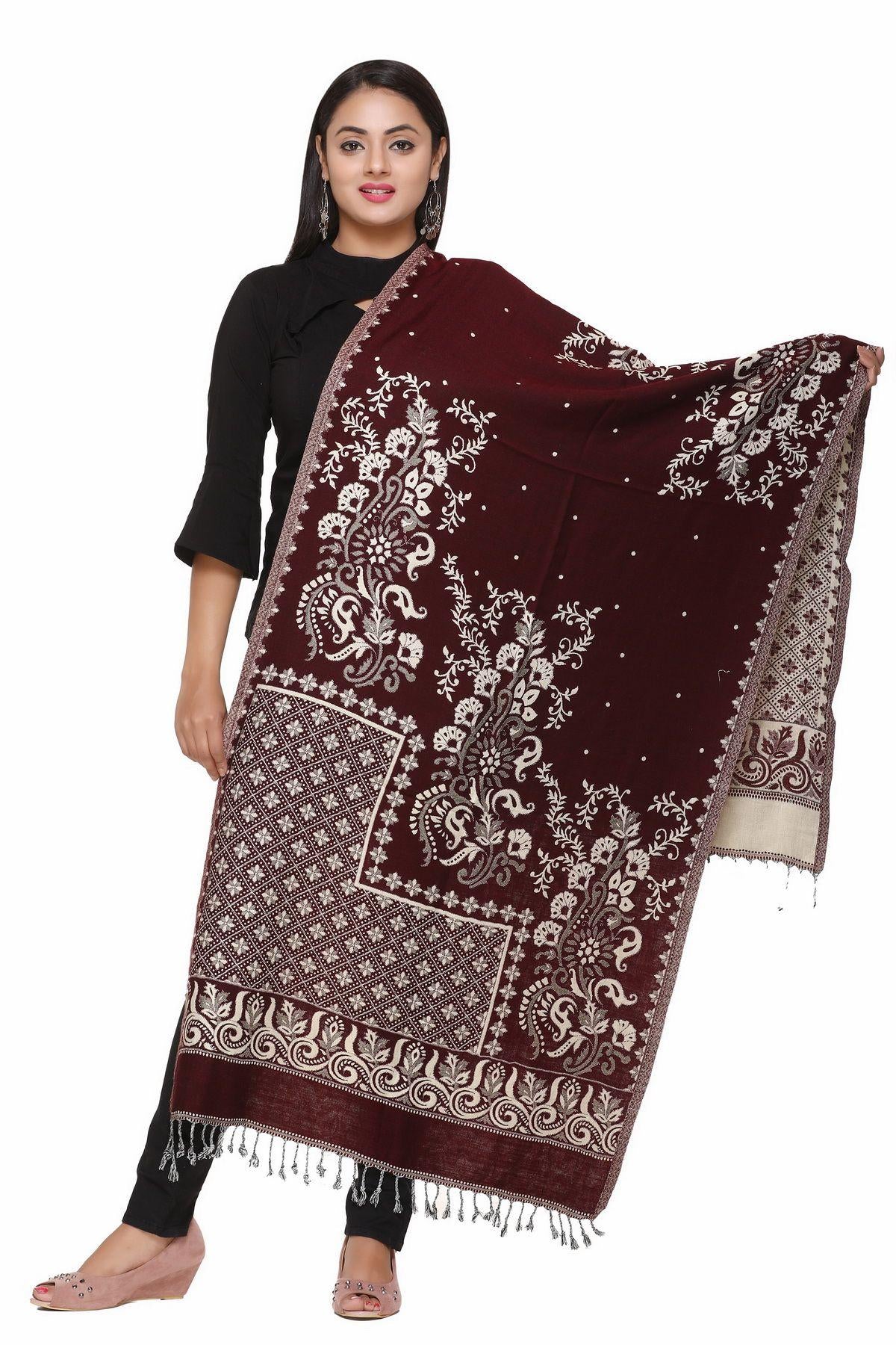 Women's Woolen Floral Pattern Winter Stole